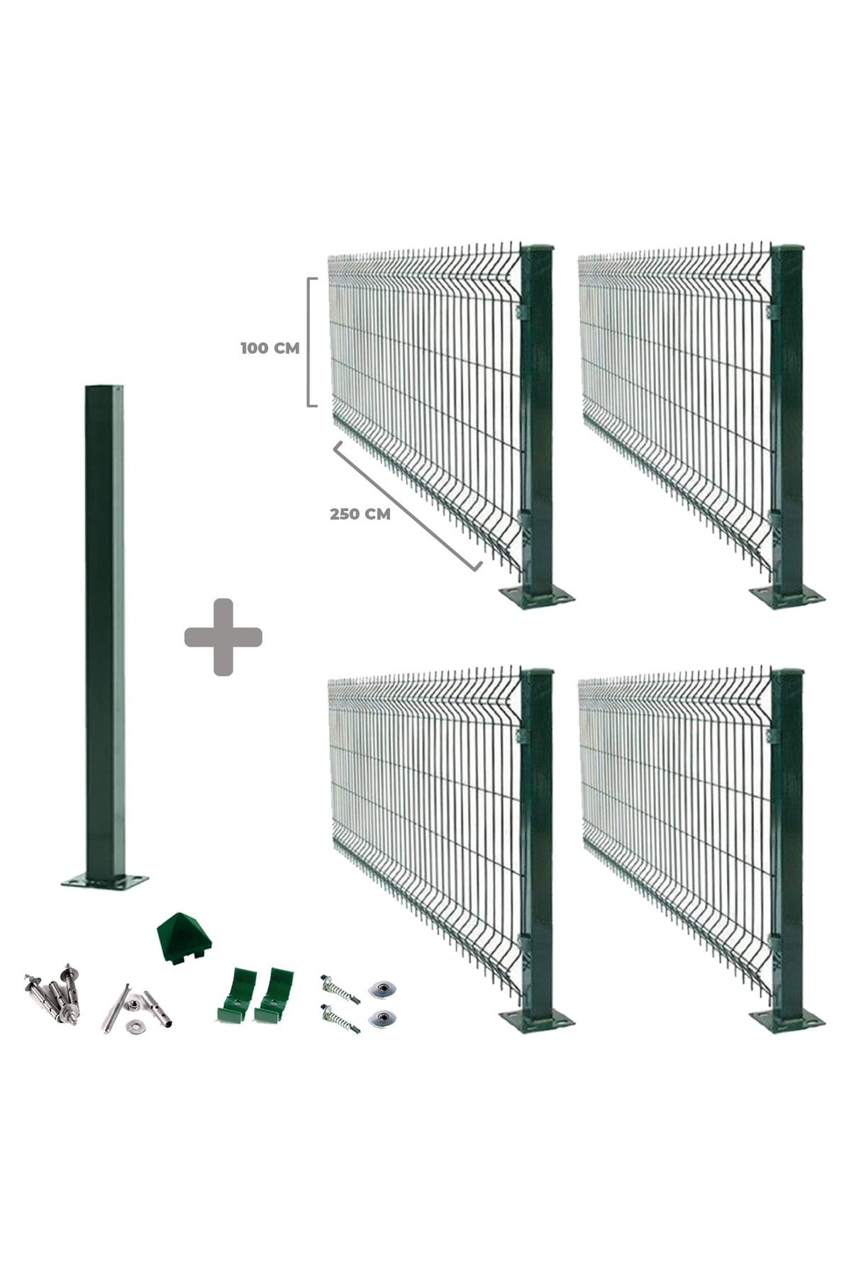 Telfence 4 'lü Panel Çit Takım 100x250 Cm Çift Telli + 1 Direk Avantaj Paketi (10 Metre)